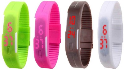 NS18 Silicone Led Magnet Band Combo of 4 Green, Pink, Brown And White Digital Watch  - For Boys & Girls   Watches  (NS18)