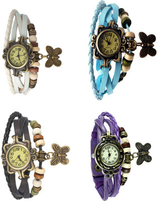 

Kissu Vintage Rakhi Combo of 4 White, Black, Sky Blue And Purple Watch - For Women