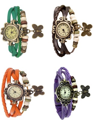 NS18 Vintage Butterfly Rakhi Combo of 4 Green, Orange, Brown And Purple Analog Watch  - For Women   Watches  (NS18)