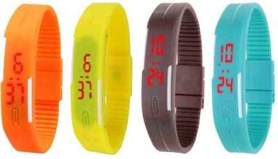 NS18 Silicone Led Magnet Band Watch Combo of 4 Orange, Yellow, Brown And Sky Blue Digital Watch  - For Couple   Watches  (NS18)