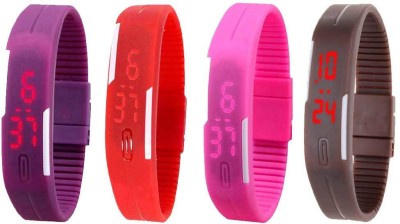 NS18 Silicone Led Magnet Band Combo of 4 Purple, Red, Pink And Brown Digital Watch  - For Boys & Girls   Watches  (NS18)