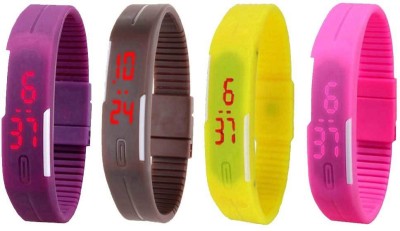 NS18 Silicone Led Magnet Band Watch Combo of 4 Purple, Brown, Yellow And Pink Digital Watch  - For Couple   Watches  (NS18)