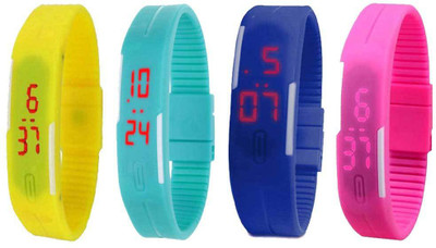 

NS18 Silicone Led Magnet Band Combo of 4 Yellow, Sky Blue, Blue And Pink Watch - For Boys & Girls