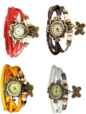 NS18 Vintage Butterfly Rakhi Combo of 4 Red, Yellow, Brown And White Analog Watch  - For Women   Watches  (NS18)