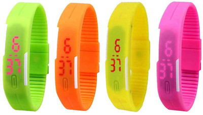 

NS18 Silicone Led Magnet Band Watch Combo of 4 Green, Orange, Yellow And Pink Watch - For Couple