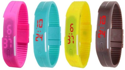 NS18 Silicone Led Magnet Band Combo of 4 Pink, Sky Blue, Yellow And Brown Digital Watch  - For Boys & Girls   Watches  (NS18)