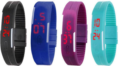 

Kissu Led Magnet Band Combo of 4 Black, Blue, Purple And Sky Blue Watch - For Men & Women