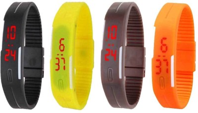 NS18 Silicone Led Magnet Band Combo of 4 Black, Yellow, Brown And Orange Digital Watch  - For Boys & Girls   Watches  (NS18)