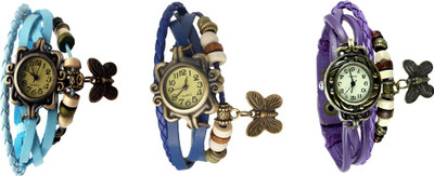 

Kissu Vintage Rakhi Watch Combo of 3 Sky Blue, Blue And Purple Watch - For Women