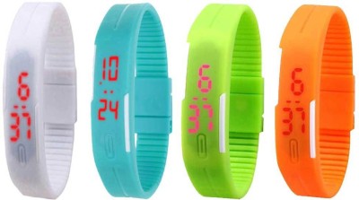 NS18 Silicone Led Magnet Band Combo of 4 White, Sky Blue, Green And Orange Digital Watch  - For Boys & Girls   Watches  (NS18)