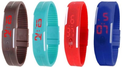 NS18 Silicone Led Magnet Band Combo of 4 Brown, Sky Blue, Red And Blue Digital Watch  - For Boys & Girls   Watches  (NS18)
