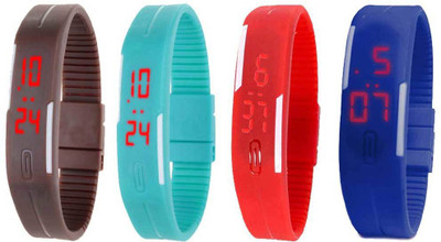 View NS18 Silicone Led Magnet Band Combo of 4 Brown, Sky Blue, Red And Blue Digital Watch  - For Boys & Girls Wrist Watches Price Online(NS18)