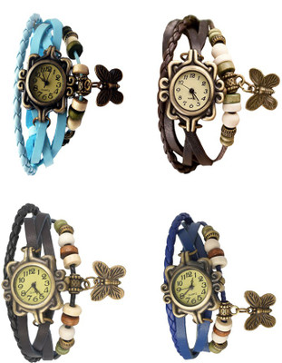 

Kissu Vintage Rakhi Combo of 4 Sky Blue, Black, Brown And Blue Watch - For Women