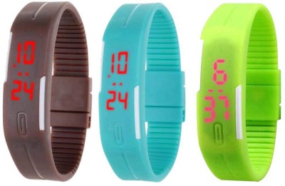 NS18 Silicone Led Magnet Band Combo of 3 Brown, Sky Blue And Green Digital Watch  - For Boys & Girls   Watches  (NS18)