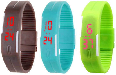 

Kissu Led Band Watch Combo of 3 Brown, Sky Blue And Green Watch - For Couple