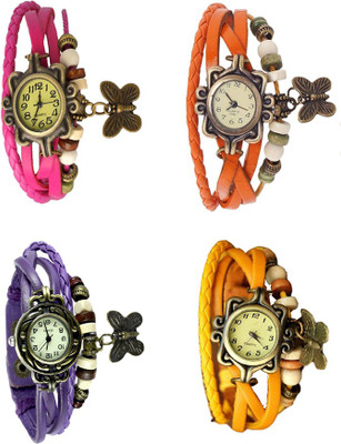 

NS18 Vintage Butterfly Rakhi Combo of 4 Pink, Purple, Orange And Yellow Watch - For Women