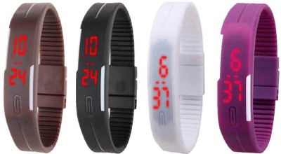 NS18 Silicone Led Magnet Band Watch Combo of 4 Brown, Black, White And Purple Digital Watch  - For Couple   Watches  (NS18)
