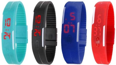 NS18 Silicone Led Magnet Band Watch Combo of 4 Sky Blue, Black, Blue And Red Digital Watch  - For Couple   Watches  (NS18)
