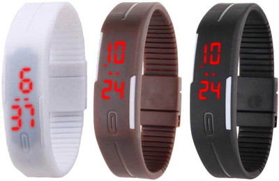 

Kissu Led Band Watch Combo of 3 White, Brown And Black Watch - For Couple