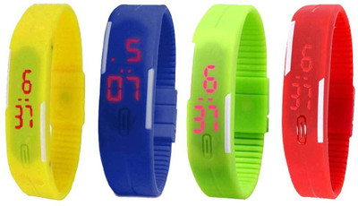 

NS18 Silicone Led Magnet Band Watch Combo of 4 Yellow, Blue, Green And Red Watch - For Couple