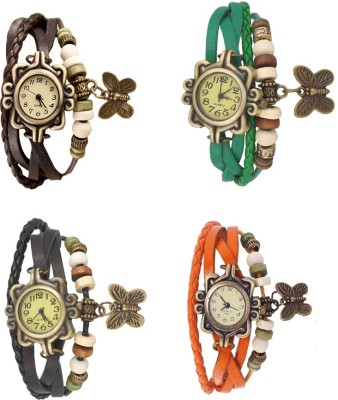 NS18 Vintage Butterfly Rakhi Combo of 4 Brown, Black, Green And Orange Analog Watch  - For Women   Watches  (NS18)