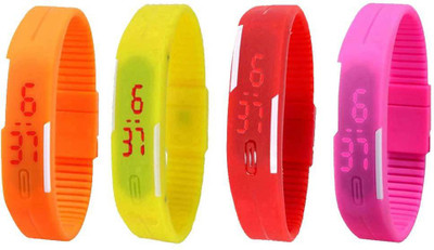 

NS18 Silicone Led Magnet Band Watch Combo of 4 Orange, Yellow, Red And Pink Watch - For Couple