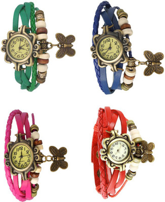 

NS18 Vintage Butterfly Rakhi Combo of 4 Green, Pink, Blue And Red Watch - For Women