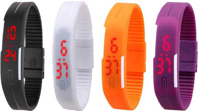 

Kissu Led Magnet Band Combo of 4 Black, White, Orange And Purple Watch - For Men & Women