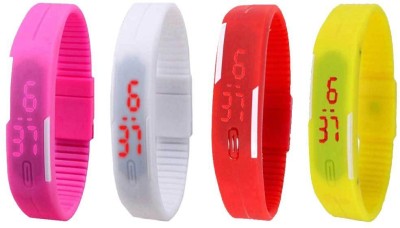 NS18 Silicone Led Magnet Band Combo of 4 Pink, White, Red And Yellow Digital Watch  - For Boys & Girls   Watches  (NS18)