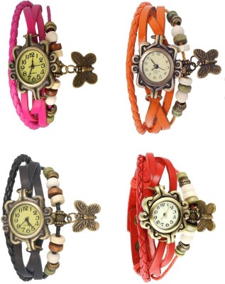 NS18 Vintage Butterfly Rakhi Combo of 4 Pink, Black, Orange And Red Analog Watch  - For Women   Watches  (NS18)