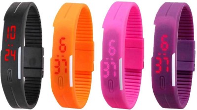 NS18 Silicone Led Magnet Band Watch Combo of 4 Black, Orange, Pink And Purple Digital Watch  - For Couple   Watches  (NS18)