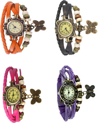 

Kissu Vintage Rakhi Combo of 4 Orange, Pink, Black And Purple Watch - For Women