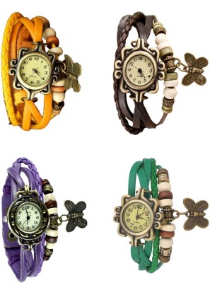 NS18 Vintage Butterfly Rakhi Combo of 4 Yellow, Purple, Brown And Green Analog Watch  - For Women   Watches  (NS18)