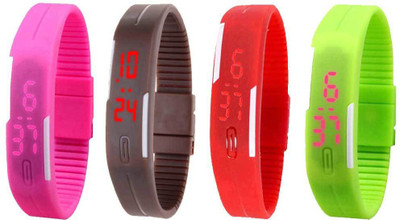 

NS18 Silicone Led Magnet Band Combo of 4 Pink, Brown, Red And Green Watch - For Boys & Girls
