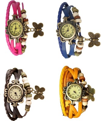 NS18 Vintage Butterfly Rakhi Combo of 4 Pink, Brown, Blue And Yellow Analog Watch  - For Women   Watches  (NS18)