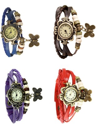 NS18 Vintage Butterfly Rakhi Combo of 4 Blue, Purple, Brown And Red Analog Watch  - For Women   Watches  (NS18)