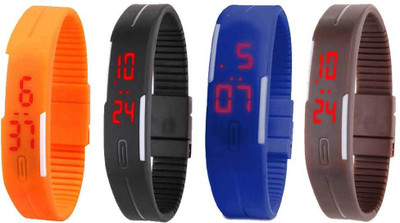 

Kissu Led Magnet Band Combo of 4 Orange, Black, Blue And Brown Watch - For Men & Women