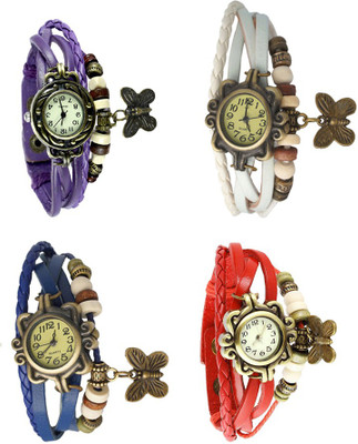 

NS18 Vintage Butterfly Rakhi Combo of 4 Purple, Blue, White And Red Watch - For Women