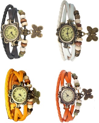 NS18 Vintage Butterfly Rakhi Combo of 4 Black, Yellow, White And Orange Analog Watch  - For Women   Watches  (NS18)