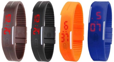 NS18 Silicone Led Magnet Band Combo of 4 Brown, Black, Orange And Blue Digital Watch  - For Boys & Girls   Watches  (NS18)