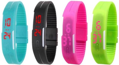 NS18 Silicone Led Magnet Band Combo of 4 Sky Blue, Black, Pink And Green Digital Watch  - For Boys & Girls   Watches  (NS18)
