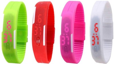 NS18 Silicone Led Magnet Band Combo of 4 Green, Red, Pink And White Digital Watch  - For Boys & Girls   Watches  (NS18)