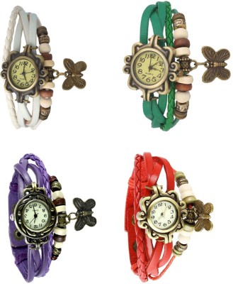 NS18 Vintage Butterfly Rakhi Combo of 4 White, Purple, Green And Red Analog Watch  - For Women   Watches  (NS18)