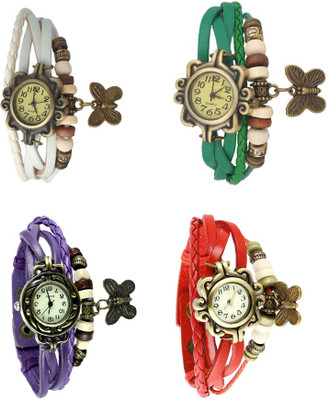 

Kissu Vintage Rakhi Combo of 4 White, Purple, Green And Red Watch - For Women