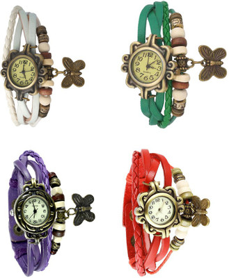 NS18 Vintage Butterfly Rakhi Combo of 4 White, Purple, Green And Red Analog Watch  - For Women   Watches  (NS18)