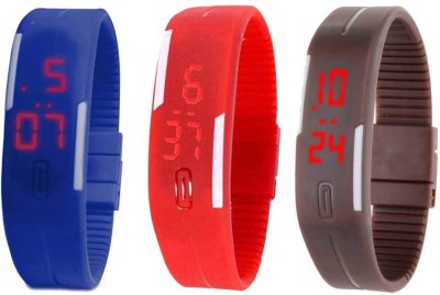 NS18 Silicone Led Magnet Band Combo of 3 Blue, Red And Brown Digital Watch  - For Boys & Girls   Watches  (NS18)