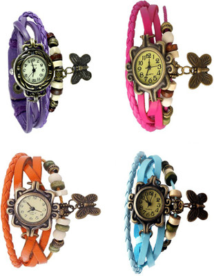 

Kissu Vintage Rakhi Combo of 4 Purple, Orange, Pink And Sky Blue Watch - For Women