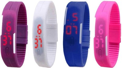 NS18 Silicone Led Magnet Band Combo of 4 Purple, White, Blue And Pink Digital Watch  - For Boys & Girls   Watches  (NS18)