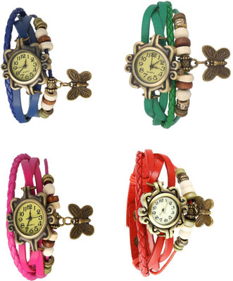 

Kissu Vintage Rakhi Combo of 4 Blue, Pink, Green And Red Watch - For Women