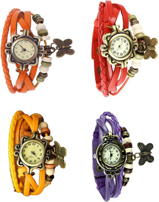 

NS18 Vintage Butterfly Rakhi Combo of 4 Orange, Yellow, Red And Purple Watch - For Women